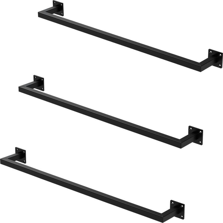 Ml-design Set van 3 kledingstangen kapstok wandmontage 12 x 90 cm zwart staal