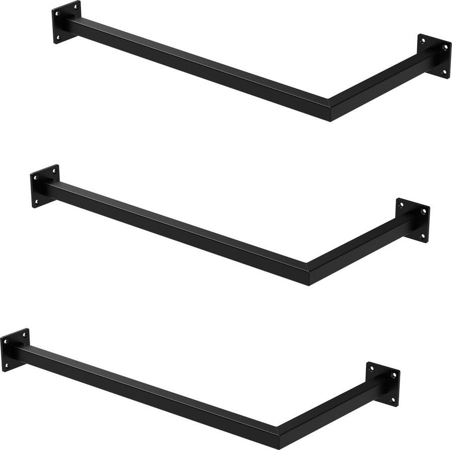 Ml-design Set van 3 kledingstangen kapstok wandmontage 30 x 60 cm zwart staal