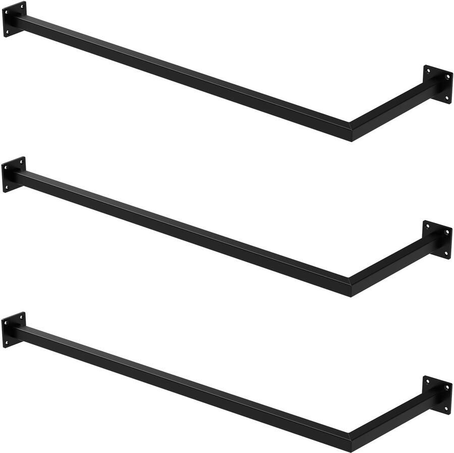 Ml-design Set van 3 kledingstangen kapstok wandmontage 30x90 cm zwart staal