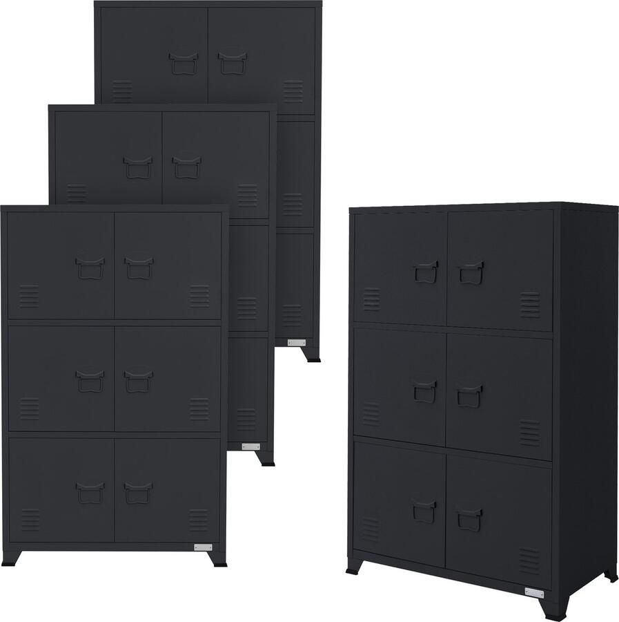 Ml-design set van 4 archiefkasten 75x40x120 cm antraciet staal vrijstaande kantoorkast 4 poten metalen locker 6 deuren 3 vakken industrieel opbergkast stalen kast metalen kast opbergkast