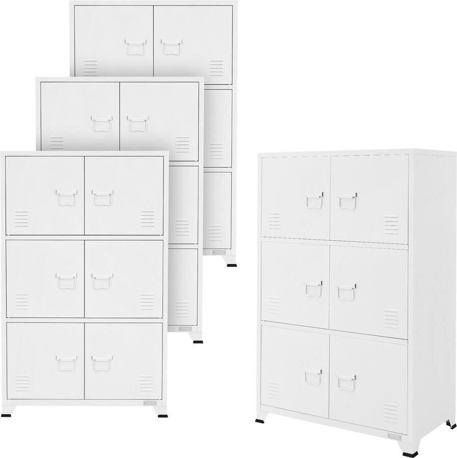 Ml-design set van 4 archiefkasten 75x40x120 cm wit staal vrijstaande kantoorkast 4 poten metalen locker 6 deuren 3 binnenvakken industrieel opbergkast stalen kast metalen kast opbergkast