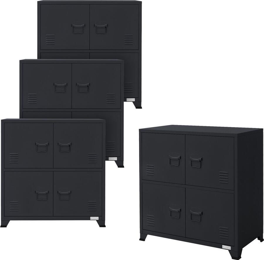 Ml-design set van 4 archiefkasten 75x40x80 5 cm antraciet staal kantoorkast vrijstaand 4 poten metalen locker 4 deuren 2 compartimenten industrieel opbergkast stalen kast metalen kast opbergkast