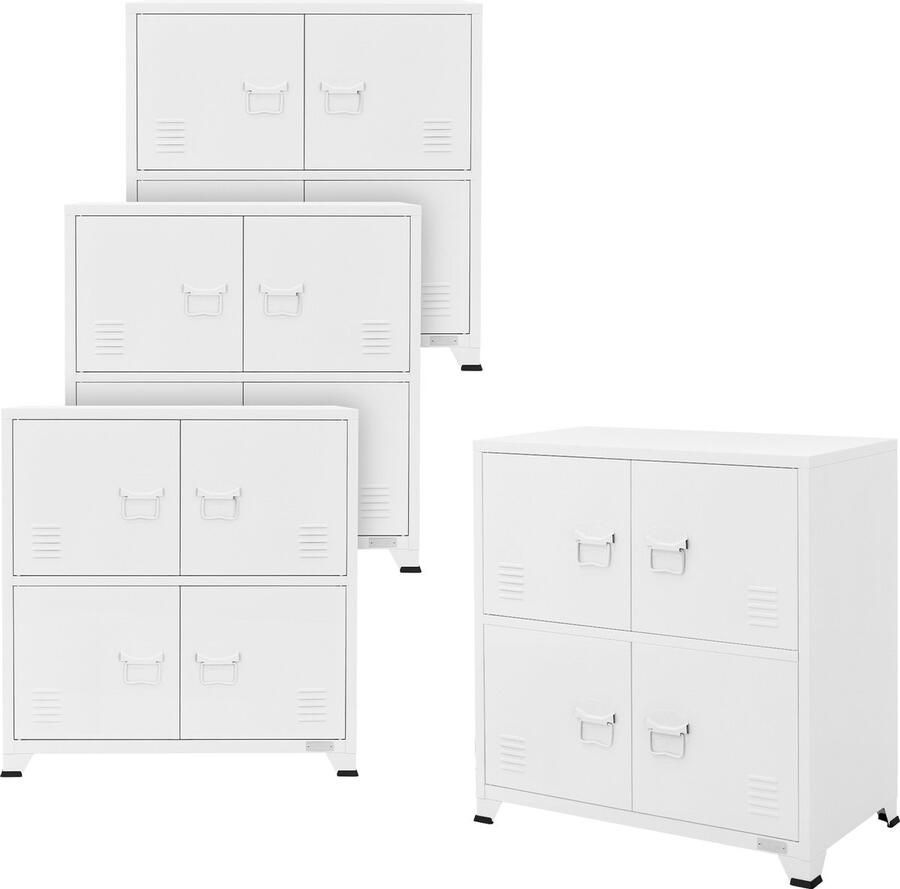 Ml-design set van 4 archiefkasten 75x40x80 5 cm wit staal kantoorkast vrijstaand 4 poten metalen locker 4 deuren 2 binnenvakken industrieel opbergkast stalen kast metalen kast opbergkast
