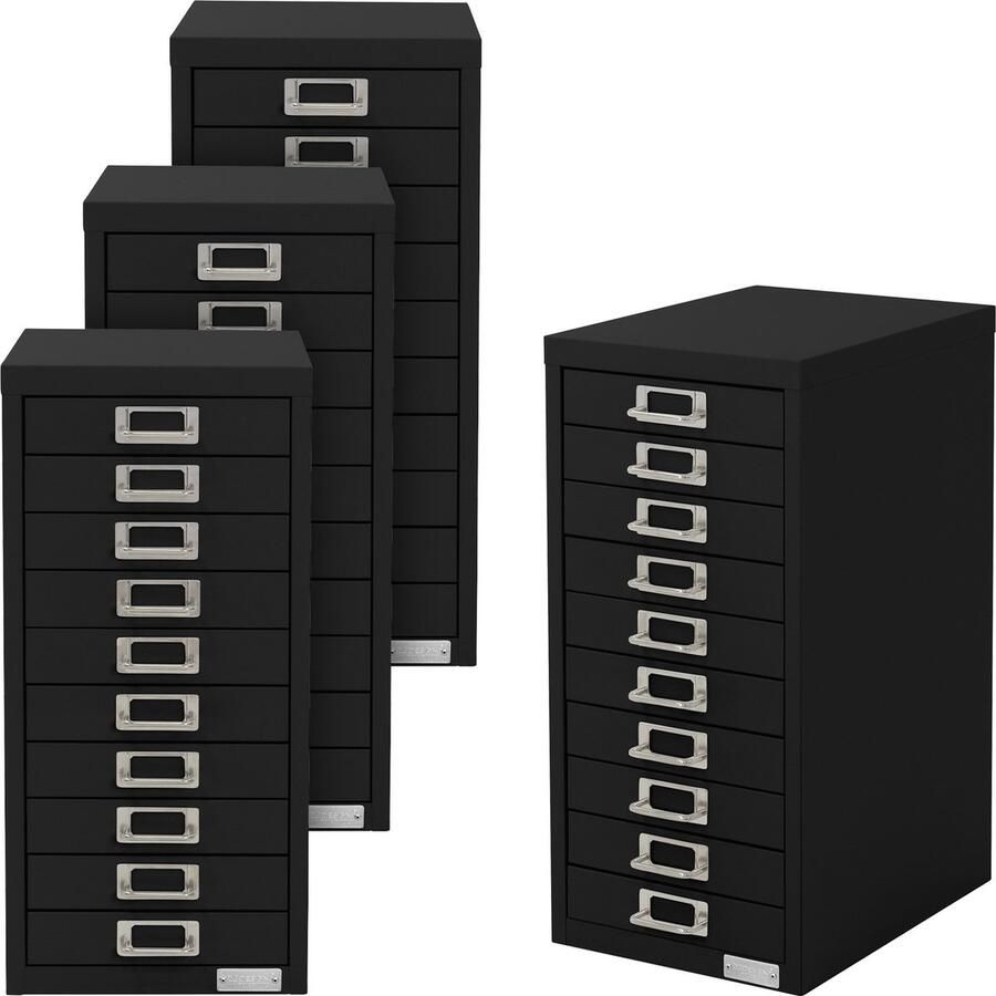 Ml-design set van 4 archiefkasten met 10 laden 28x38x60cm zwart metalen ladekast DIN A4 kantoorkast met etikethouder stalen kast metalen kast gereedschapskast opbergkast