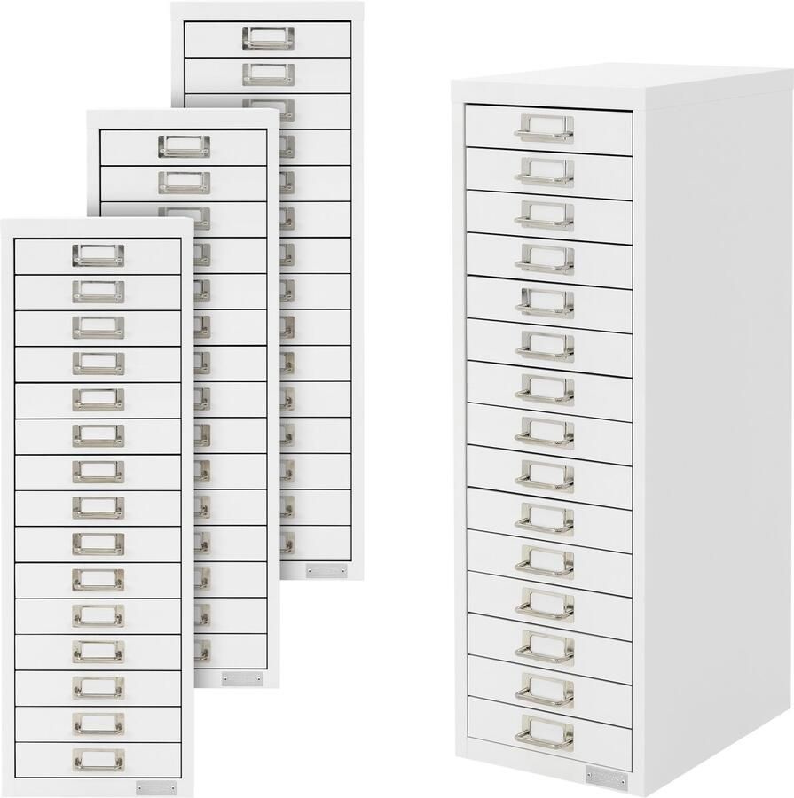 Ml-design set van 4 archiefkasten met 15 laden 28x38x87 cm wit metalen ladekast DIN A4 kantoorkast met etikethouder stalen kast metalen kast gereedschapskast opbergkast