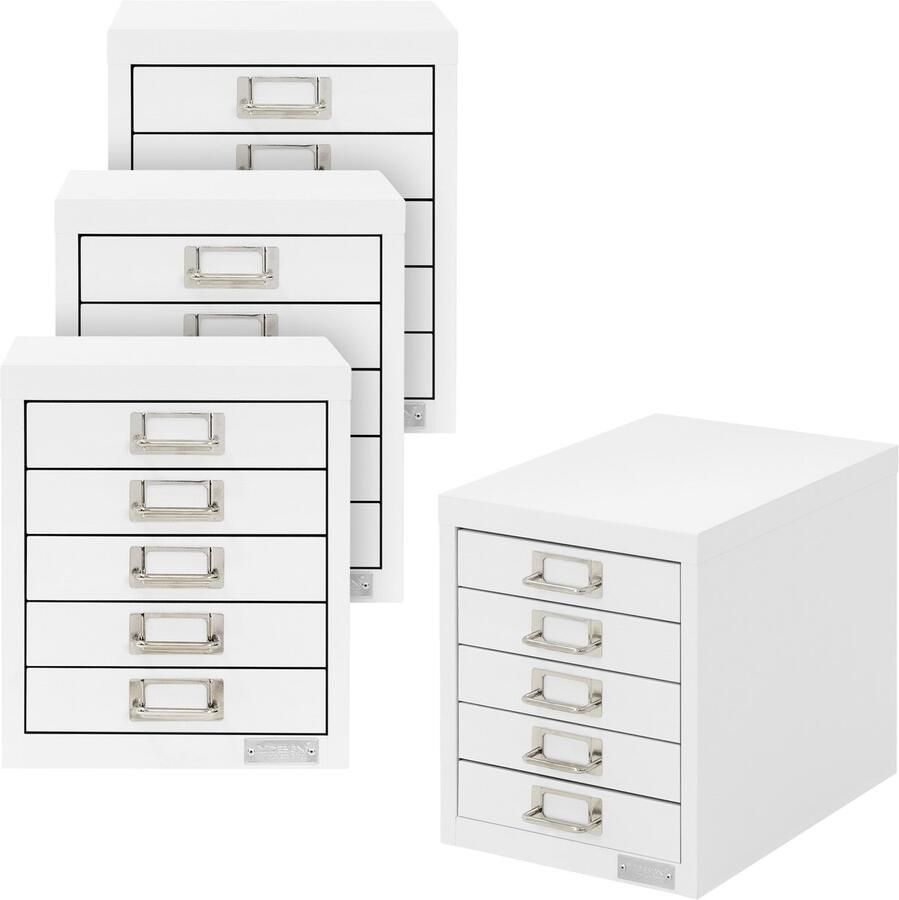 Ml-design set van 4 archiefkasten met 5 laden 28x38x33 cm wit metalen ladekast DIN A4 kantoorkast met etikethouder stalen kast metalen kast gereedschapskast opbergkast