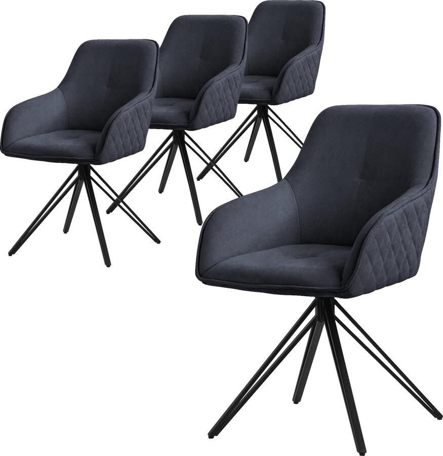 Ml-design eetkamerstoelen draaibaar set van 4 textiel geweven stof zwart woonkamerstoel met armleuning rugleuning 360° draaibare stoel gestoffeerde stoel met metalen poten ergonomische fauteuil keukenstoel loungestoel