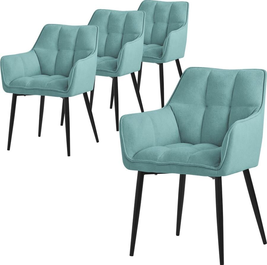 Ml-design eetkamerstoelen set van 4 in badstof petrol keukenstoel met dikke gestoffeerde zitting & metalen poten woonkamerstoel met rugleuning en armleuningen ergonomische loungestoel - Foto 2