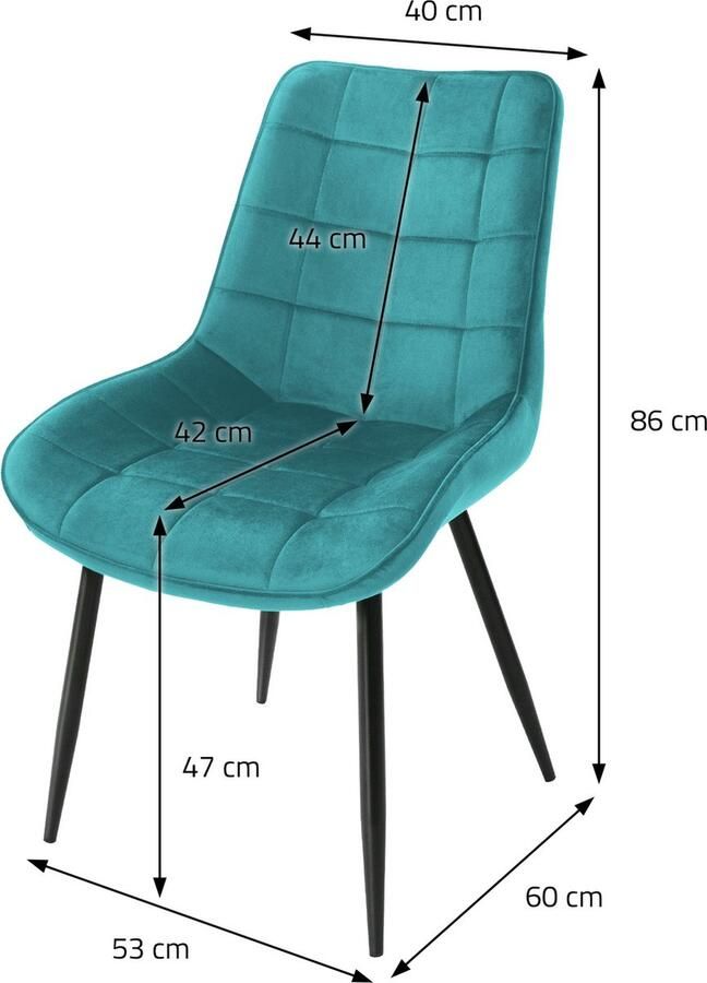 Ml-design Set van 8 eetkamerstoelen met rugleuning turquoise keukenstoel met fluwelen bekleding gestoffeerde stoel met metalen poten ergonomische stoel voor eettafel woonkamerstoel keukenstoelen - Foto 2