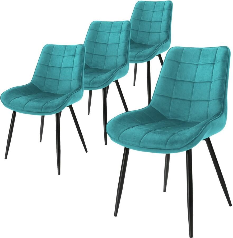 Ml-design Set van 4 Eetkamerstoelen met Rugleuning Turquoise Keukenstoel met Fluwelen Bekleding Gestoffeerde Stoel met Metalen Poten Ergonomische Stoel voor Eettafel Eetkamerstoel Woonkamerstoel Keukenstoelen - Foto 3