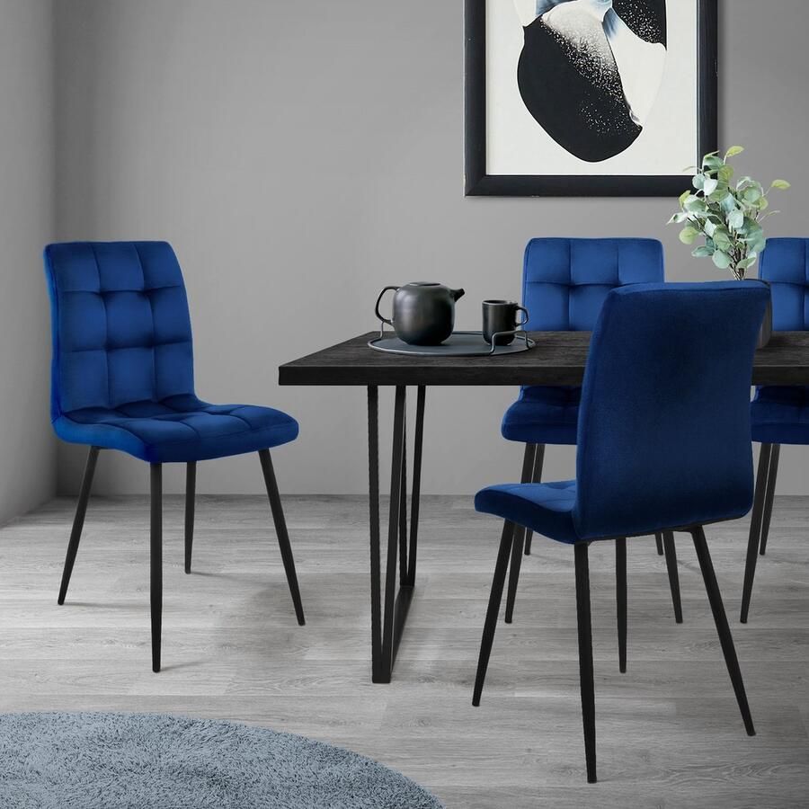 Ml-design eetkamerstoelen set van 8 donkerblauw keukenstoel met fluwelen bekleding woonkamerstoel met rugleuning gestoffeerde stoel met metalen poten ergonomische stoel voor eettafel eetkamerstoel keukenstoelen - Foto 2