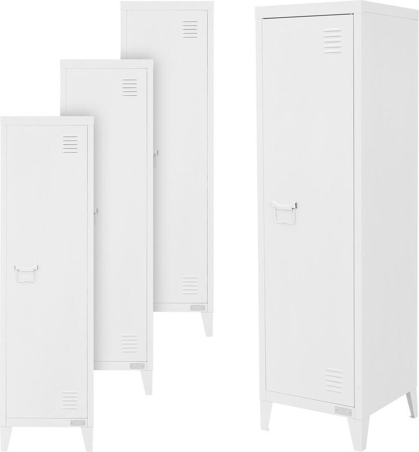 Ml-design set van 4 hoge archiefkasten 38x38x137 5 cm wit staal kantoorkast vrijstaand 4 poten metalen locker enkele deur 3 binnenvakken opbergkast stalen kast metalen kast opbergkast