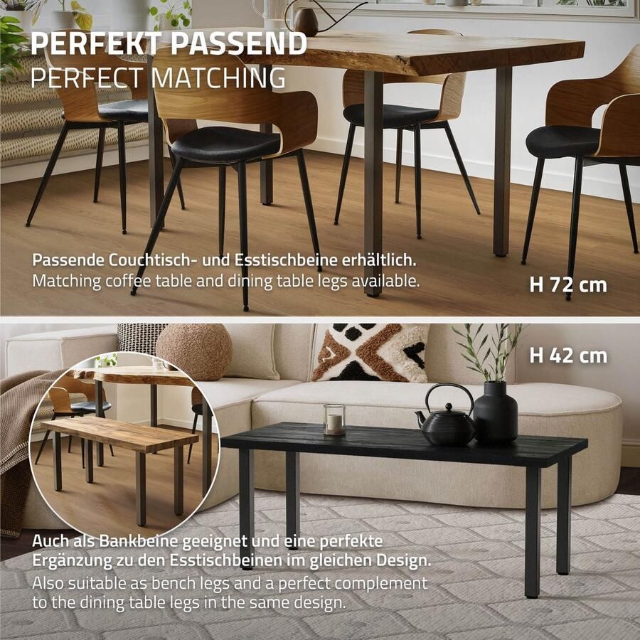 Ml-design Set van 4 tafelpoten 30 cm donkergrijze look industrieel staal met poedercoating hoekig profiel 4x4cm In hoogte verstelbare meubelpoten 1-4 cm