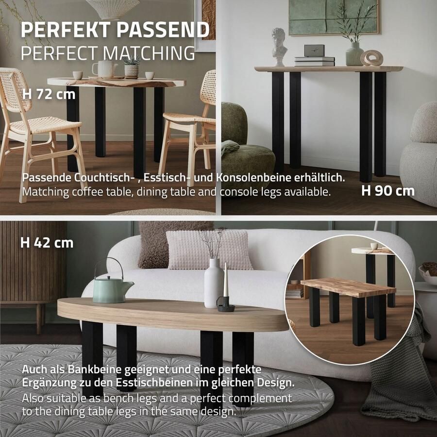 Ml-design Set van 4 tafelpoten I-Design 30 cm glanzend zwart gepoedercoat staal vierkant profiel 8x8 cm In hoogte verstelbare meubelpoten 1-4 cm