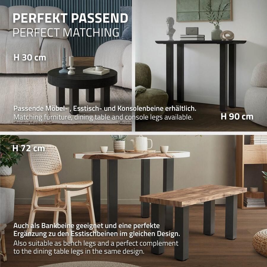 Ml-design Set van 4 tafelpoten I-Design 42 cm donkergrijze look industrieel staal met poedercoating hoekig profiel 8x8 cm in hoogte verstelbare meubelpoten 1-4 cm