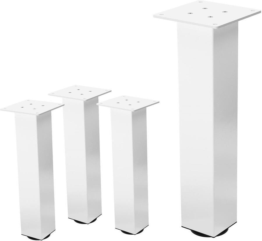 Ml-design Set van 4 tafelpoten I-Design 42 cm wit glanzend gemaakt van gepoedercoat staal vierkant profiel 8x8 cm In hoogte verstelbare meubelpoten 1-4 cm