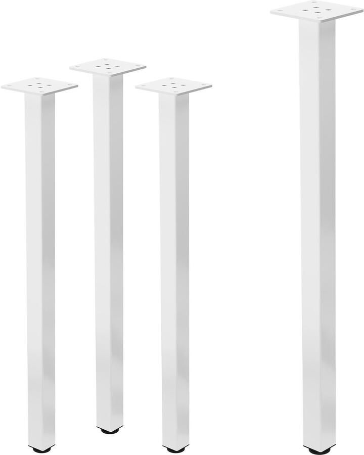 Ml-design Set van 4 tafelpoten I-Design 72 cm wit glanzend van gepoedercoat staal hoekprofiel 4x4 cm In hoogte verstelbare meubelpoten 1-4 cm