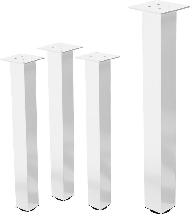 Ml-design Set van 4 tafelpoten I-Design 72 cm wit glanzend gemaakt van gepoedercoat staal vierkant profiel 8x8 cm In hoogte verstelbare meubelpoten 1-4cm - Foto 2