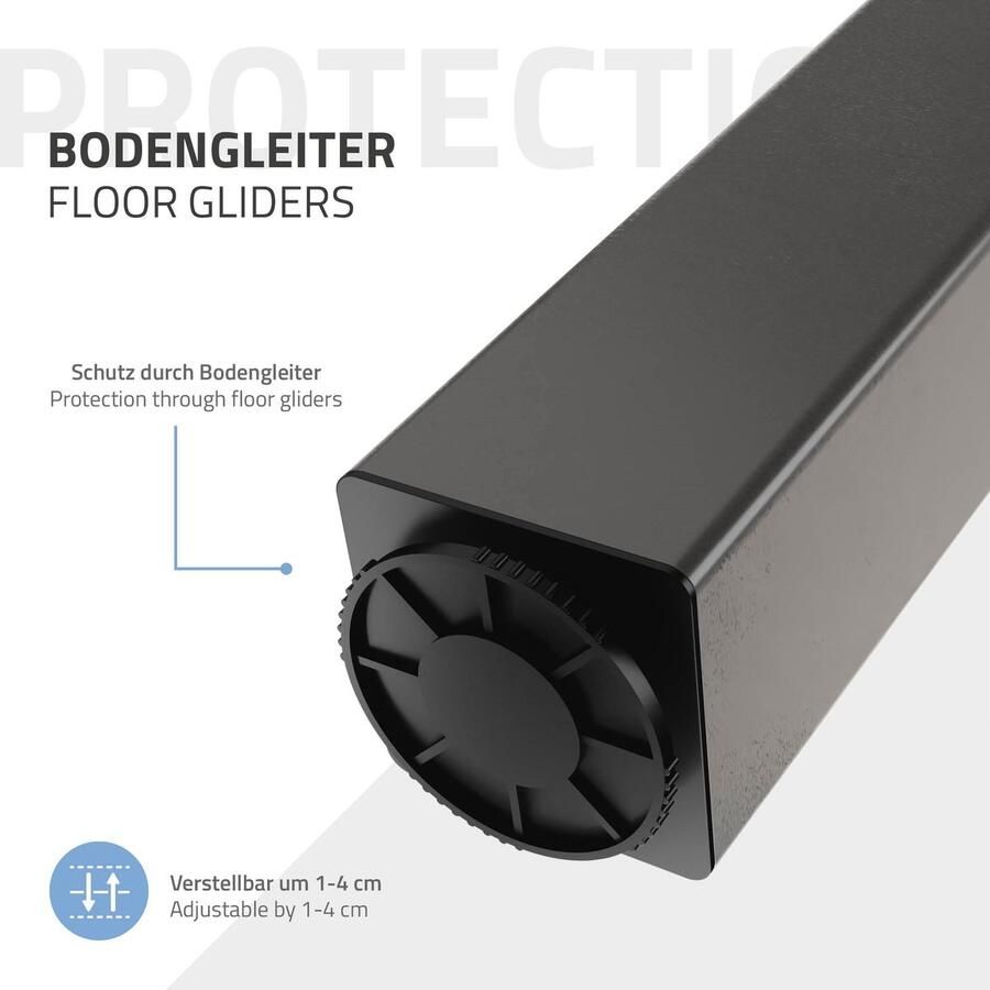 Ml-design Set van 4 tafelpoten I-Design 90 cm Donkergrijze look Industrieel staal met poedercoating Profiel 8x8 cm In hoogte verstelbare meubelpoten