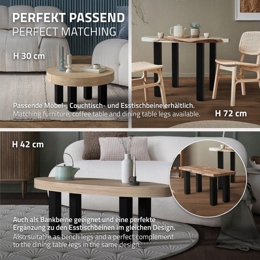 Ml-design Set van 4 tafelpoten I-Design 90 cm glanzend zwart gepoedercoat staal vierkant profiel 8x8 cm In hoogte verstelbare meubelpoten 1-4 cm