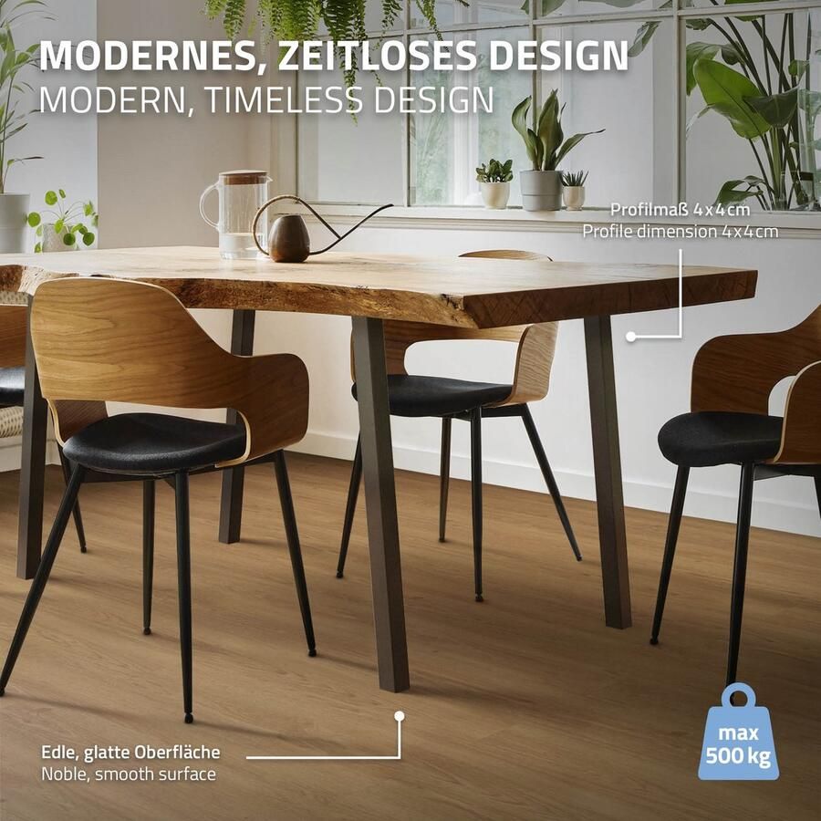 Ml-design Set van 4 tafelpoten schuin 72 cm donkergrijze look industrieel staal met poedercoating profiel 4x4 cm I-vorm 96° helling ML ontwerp