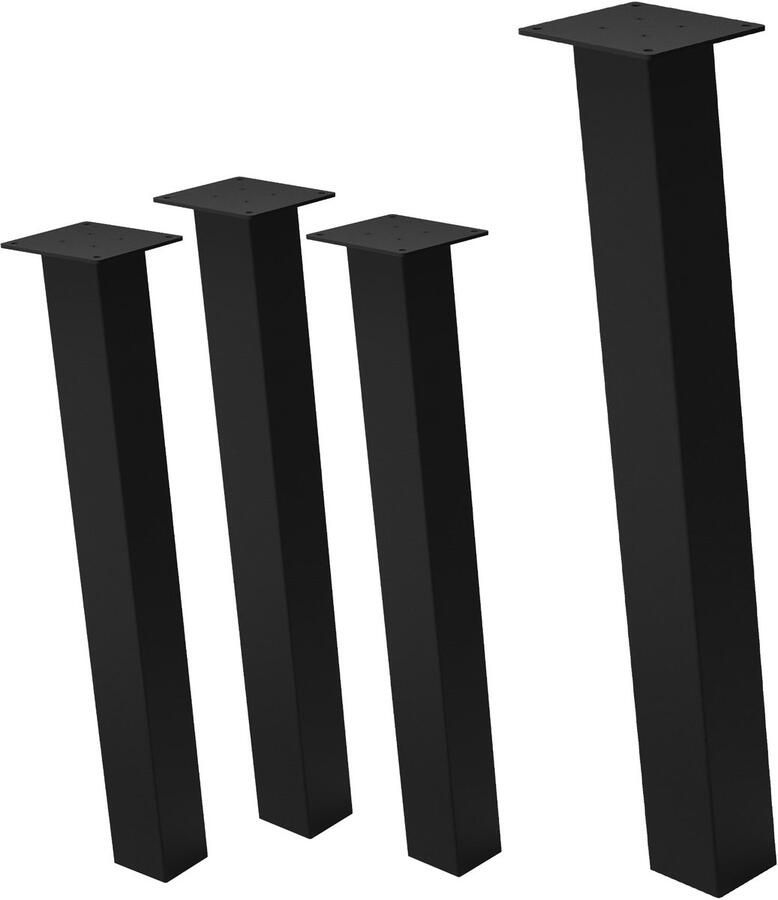 Ml-design Set van 4 tafelpoten schuin 72 cm zwart glanzend staal vierkant profiel 8x8 cm I-vorm 96° helling ML ontwerp