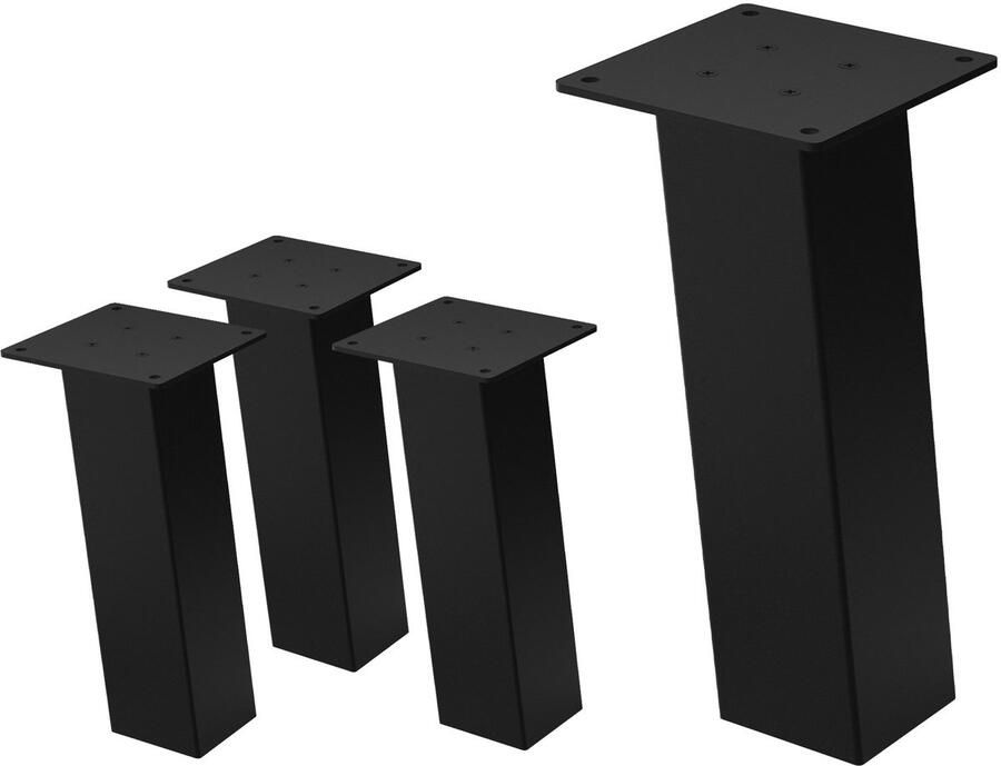 Ml-design Set van 4 tafelpoten schuin H30 cm zwart glanzend staal vierkant profiel 8x8 cm I-vormige meubelpoten metaal 96° inclinatie