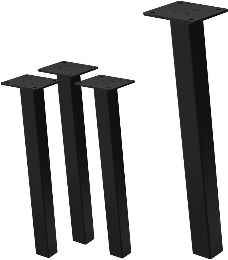 Ml-design Set van 4 tafelpoten schuin H42 cm glanzend zwart gepoedercoat staal hoekprofiel 4x4 cm I-vorm 96° helling ML ontwerp