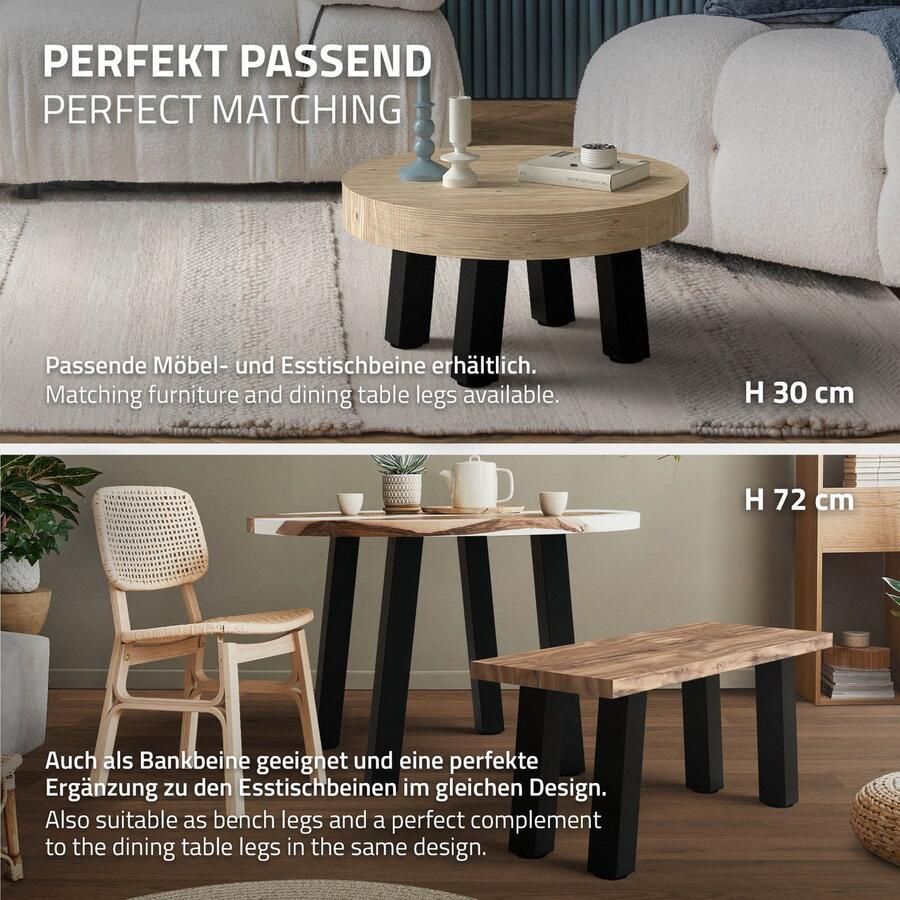 Ml-design Set van 4 tafelpoten schuin H42 cm zwart glanzend gemaakt van staal hoekprofiel 8x8 cm I-vorm 96° helling