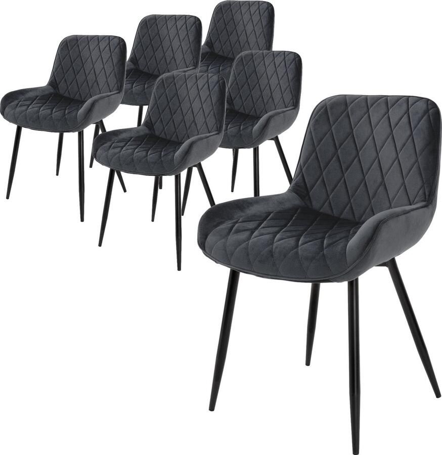 Ml-design Set van 6 Eetkamerstoelen Eetkamerstoel met Rugleuning en Armleuningen Antraciet Fluwelen Zitting Metalen Poten Keukenstoelen Woonkamerstoelen Gestoffeerde Stoelen Krukken - Foto 2