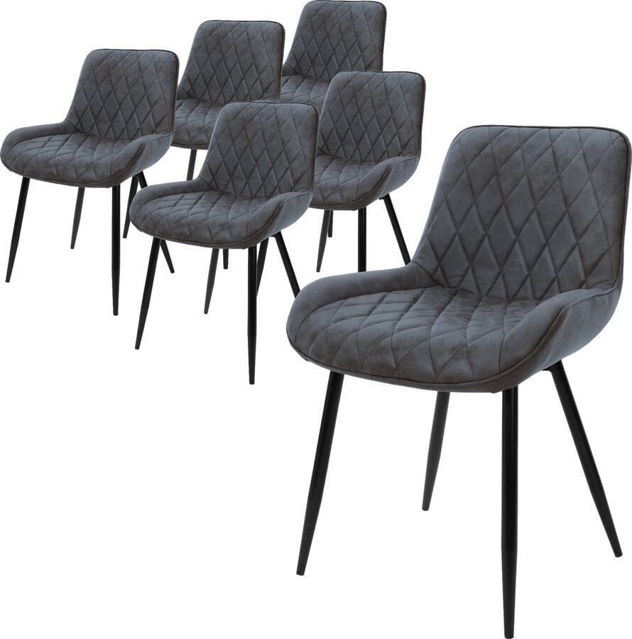 Ml-design Set van 6 Eetkamerstoelen Eetkamerstoel met rugleuning en armleuningen antraciet PU kunstlederen zitting metalen poten keukenstoelen woonkamerstoelen gestoffeerde stoel - Foto 2