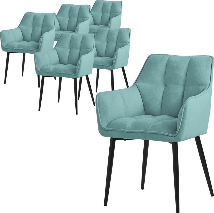 Ml-design eetkamerstoelen set van 6 in badstof petrol keukenstoel met dikke gestoffeerde zitting & metalen poten woonkamerstoel met rugleuning en armleuningen ergonomische loungestoel - Foto 2