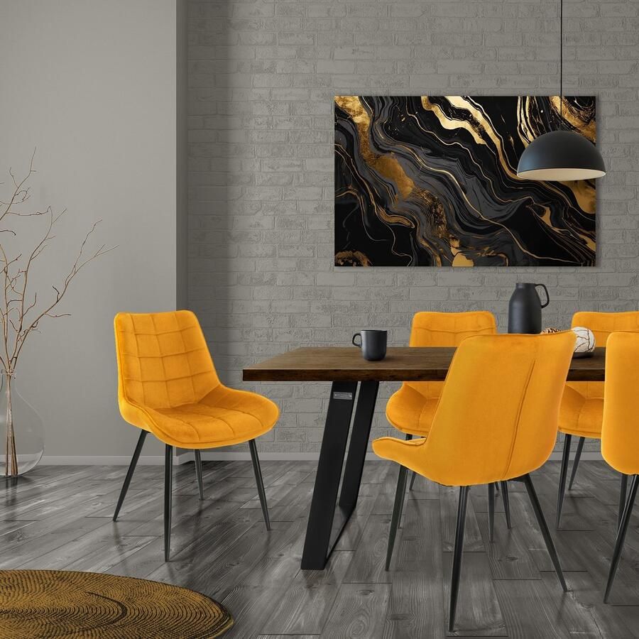 Ml-design Set van 6 eetkamerstoelen met rugleuning oker keukenstoel met fluwelen bekleding gestoffeerde stoel met metalen poten ergonomische stoel voor eettafel woonkamerstoel keukenstoelen - Foto 3