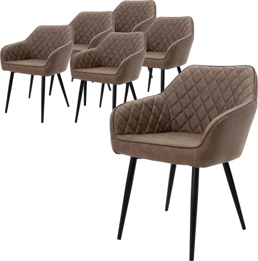 Ml-design ECD Germany Set van 6 Eetkamerstoelen met Armleuningen en Rugleuning Bruin Keukenstoel met Kunstlederen Bekleding Gestoffeerde Stoel met Metalen Poten Ergonomische Stoel voor Eettafel - Foto 2