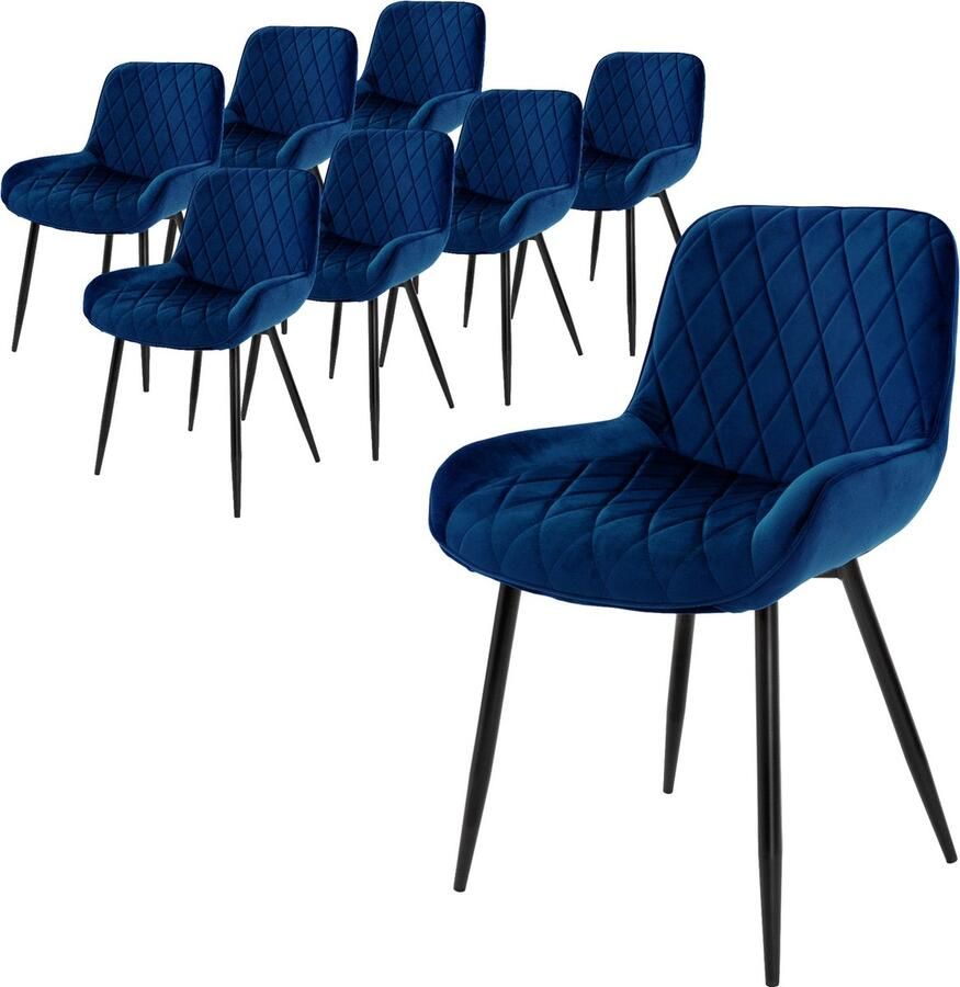 Ml-design Set van 8 Eetkamerstoelen Eetkamerstoel met Rugleuning en Armleuningen Donkerblauw Fluwelen Zitting Metalen Poten Keukenstoelen Woonkamerstoelen Gestoffeerde Stoelen Krukken - Foto 2