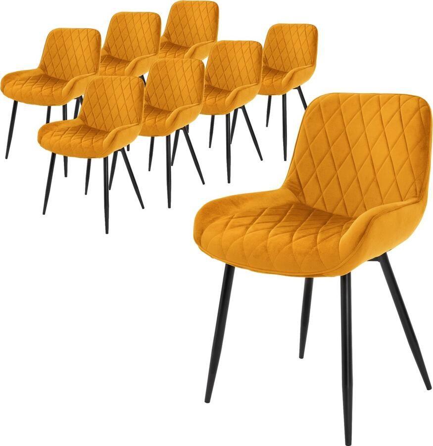 Ml-design Set van 8 Eetkamerstoelen Eetkamerstoel met Rugleuning en Armleuningen Oker Fluwelen Zitting Metalen Poten Keukenstoelen Woonkamerstoelen Stoel met Beklede Stoel - Foto 2