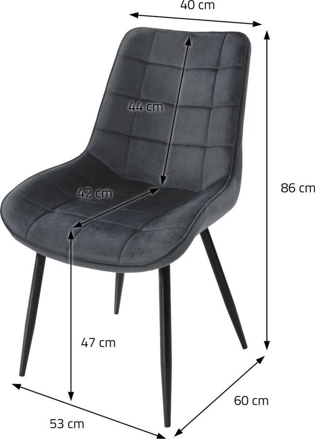 Ml-design Set van 8 Eetkamerstoelen met Rugleuning Antraciet Keukenstoel met Fluwelen Bekleding Gestoffeerde Stoel met Metalen Poten Ergonomische Stoel voor Eettafel - Foto 2
