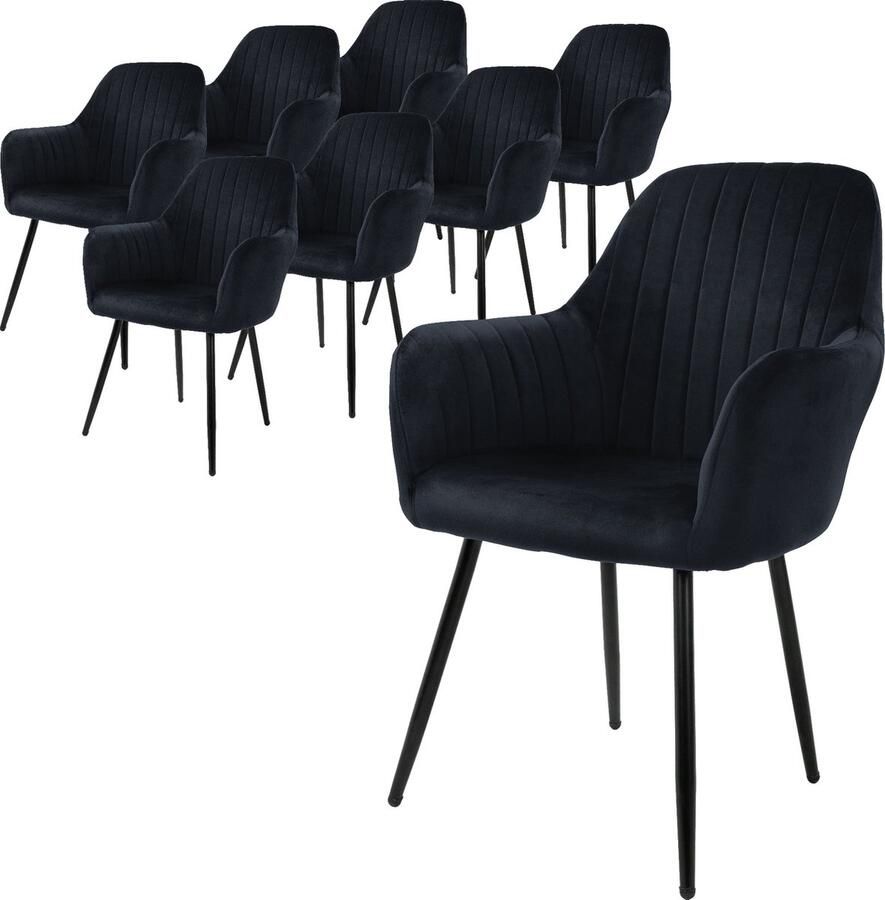 Ml-design set van 8 eetkamerstoelen met rugleuning en armleuningen zwart keukenstoelen met fluwelen bekleding gestoffeerde stoelen met metalen poten ergonomische stoelen voor eettafel