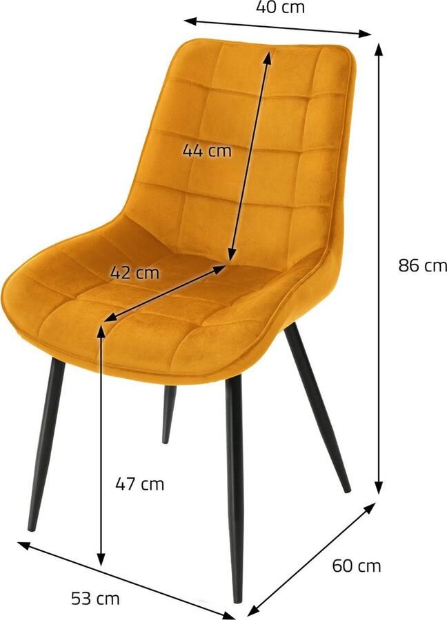 Ml-design Set van 6 eetkamerstoelen met rugleuning oker keukenstoel met fluwelen bekleding gestoffeerde stoel met metalen poten ergonomische stoel voor eettafel woonkamerstoel keukenstoelen - Foto 2