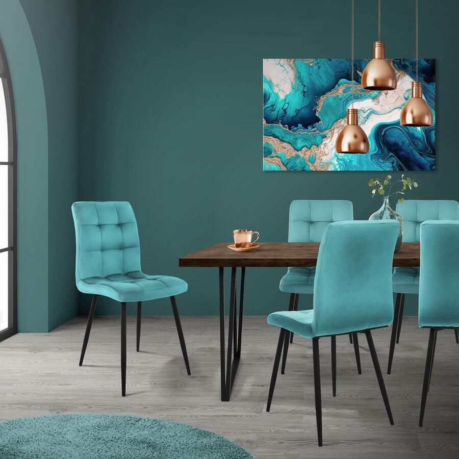 Ml-design eetkamerstoelen set van 8 petrol keukenstoel met fluwelen bekleding woonkamerstoel met rugleuning gestoffeerde stoel met metalen poten ergonomische stoel voor eettafel eetkamerstoel keukenstoelen - Foto 2