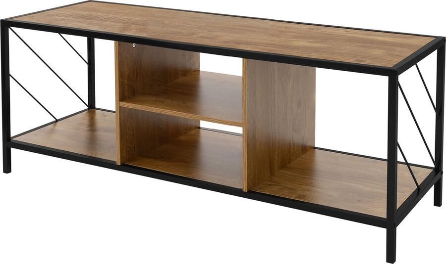 Ml-design TV lowboard 120x40 cm met rustiek eiken decor en stalen frame in zwart TV-meubel met 4 vakken