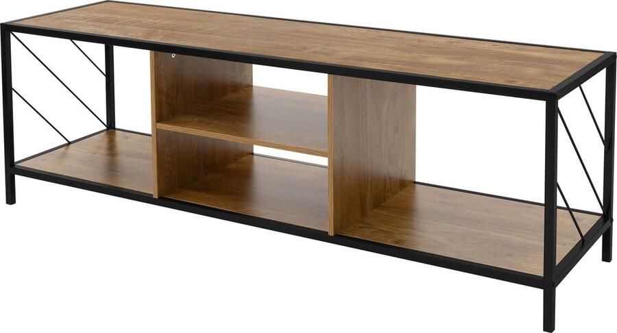 Ml-design TV lowboard 140x40 cm met rustiek eiken decor en stalen frame in zwart TV-meubel met 4 vakken