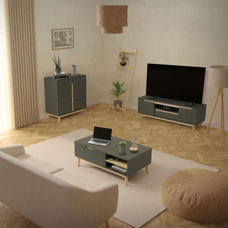 Ml-design TV lowboard met 4 vakken 120x40 cm in groen gemaakt van MDF & grenen tv-meubel - Foto 2