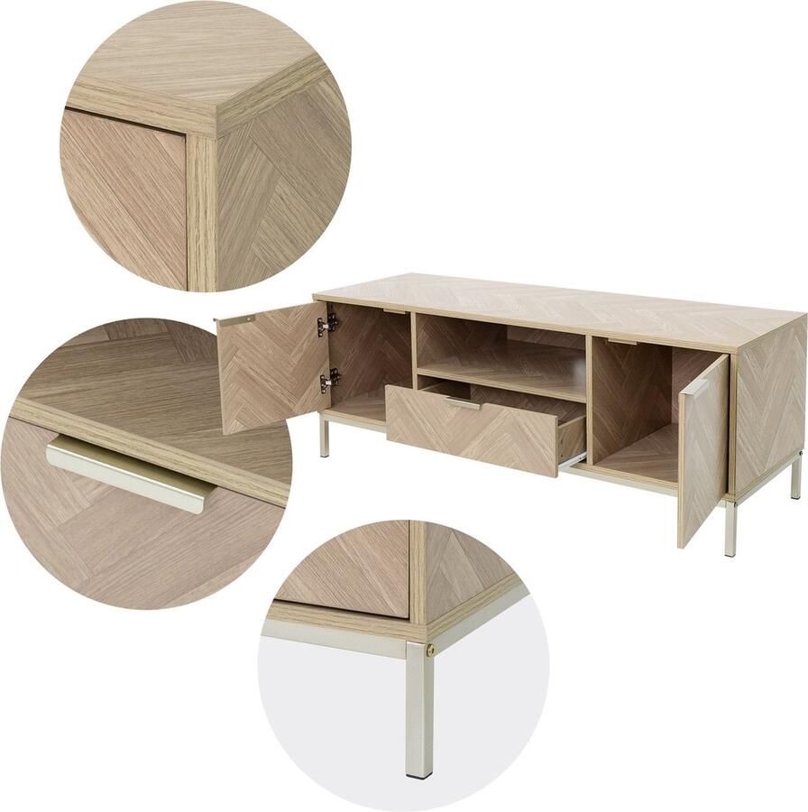 Ml-design TV-meubel 120 cm van hout met visgraatmotief Lowboard TV-tafel eiken look - Foto 2