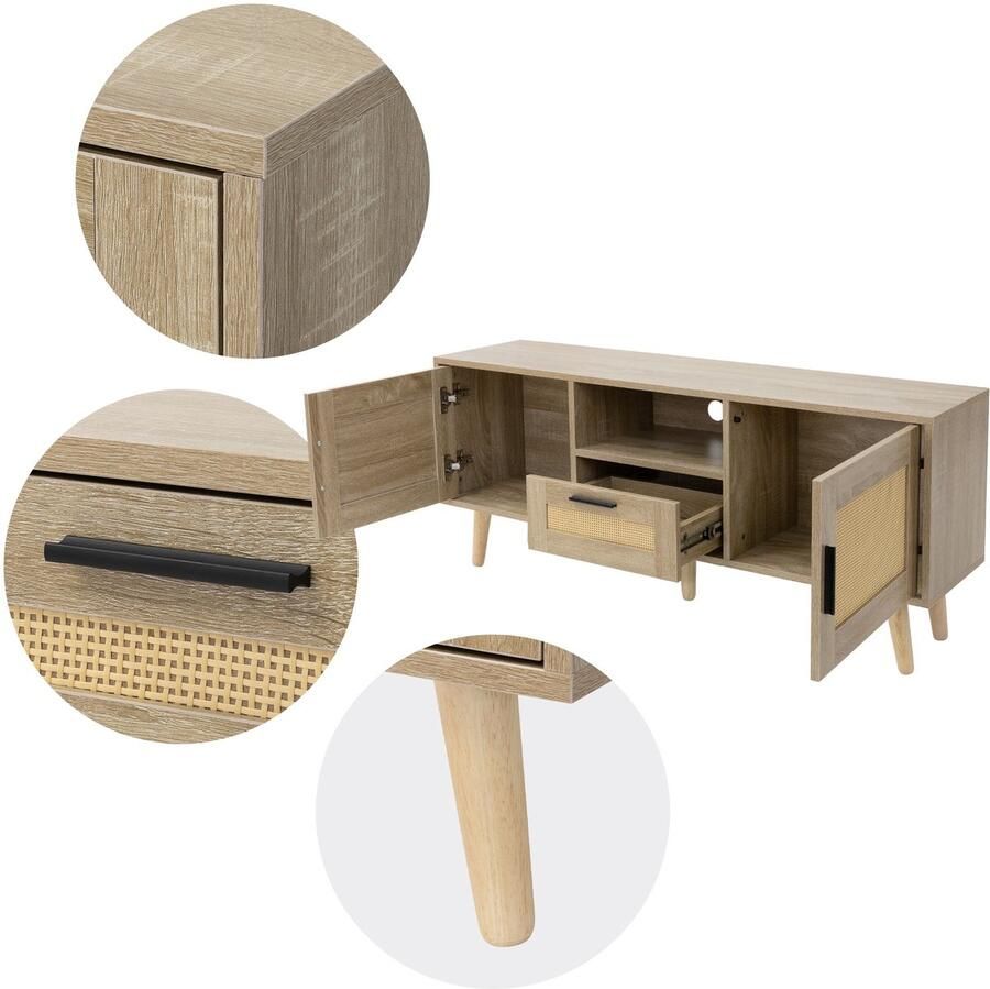 Ml-design TV-meubel lowboard 120x50 5x30 cm hout eiken look en rotan voorkant TV-meubel voor TV's tot 55 inch