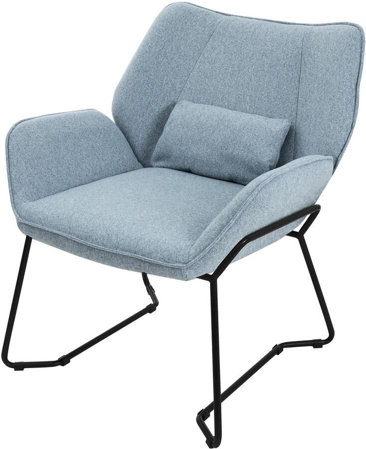 Ml-design Woonkamer fauteuil Loungestoel blauw met rugkussen tot 120 kilogram Polyester hoes in linnenlook