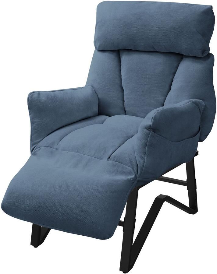 Ml-design Woonkamer fauteuil Loungestoel blauw met rugkussen tot 120 kilogram Polyester hoes in linnenlook