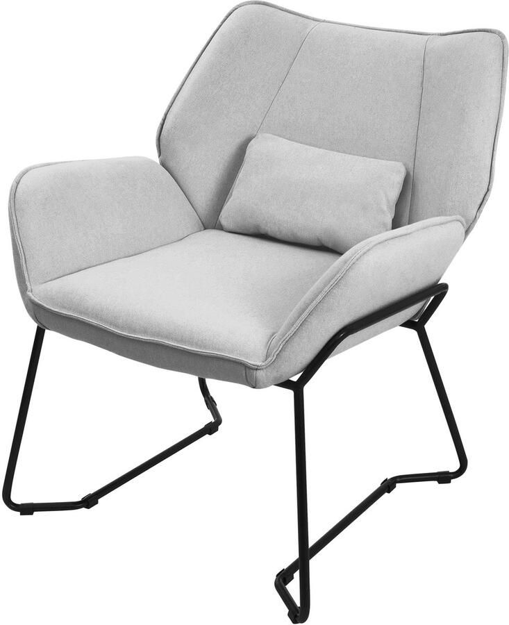 Ml-design Woonkamer fauteuil loungestoel lichtgrijs met rugkussen tot 120 kilogram Polyester hoes in linnenlook