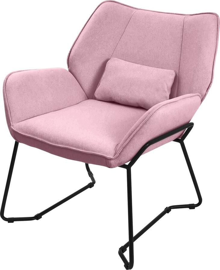 Ml-design Woonkamer fauteuil loungestoel roze met rugkussen tot 120 kilogram Polyester hoes in linnenlook