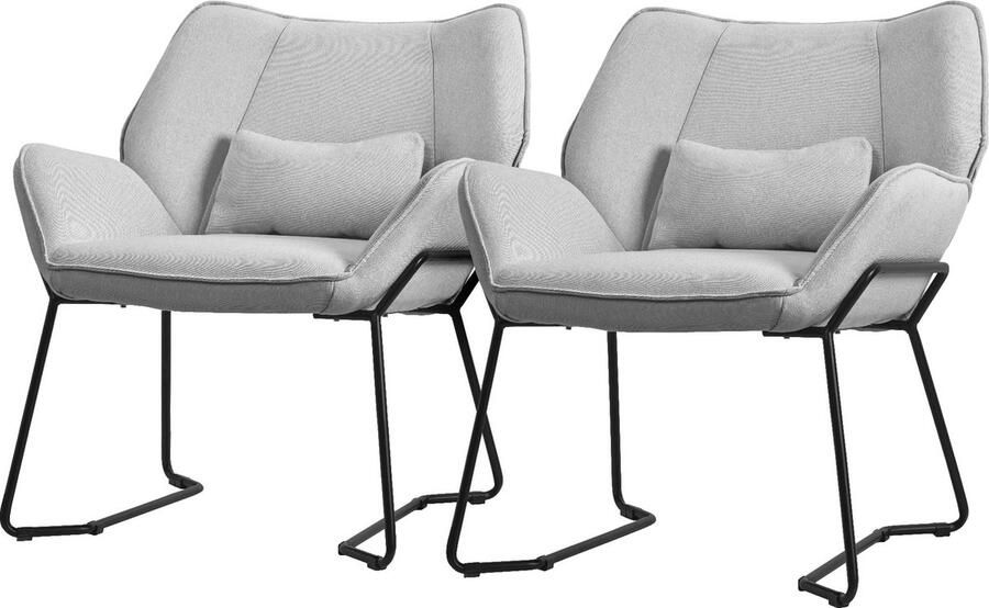 Ml-design Woonkamer fauteuil loungestoel set van 2 lichtgrijs met rugkussens tot 120 kilogram Polyester hoes in linnenlook